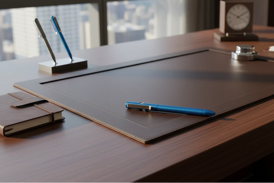 Blue Pen on a Desk
