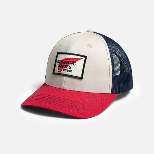 Red WIng Style 97408 PRO TRUCKER CAP UNISEX BALL CAP IN STONE/RED/NAVY